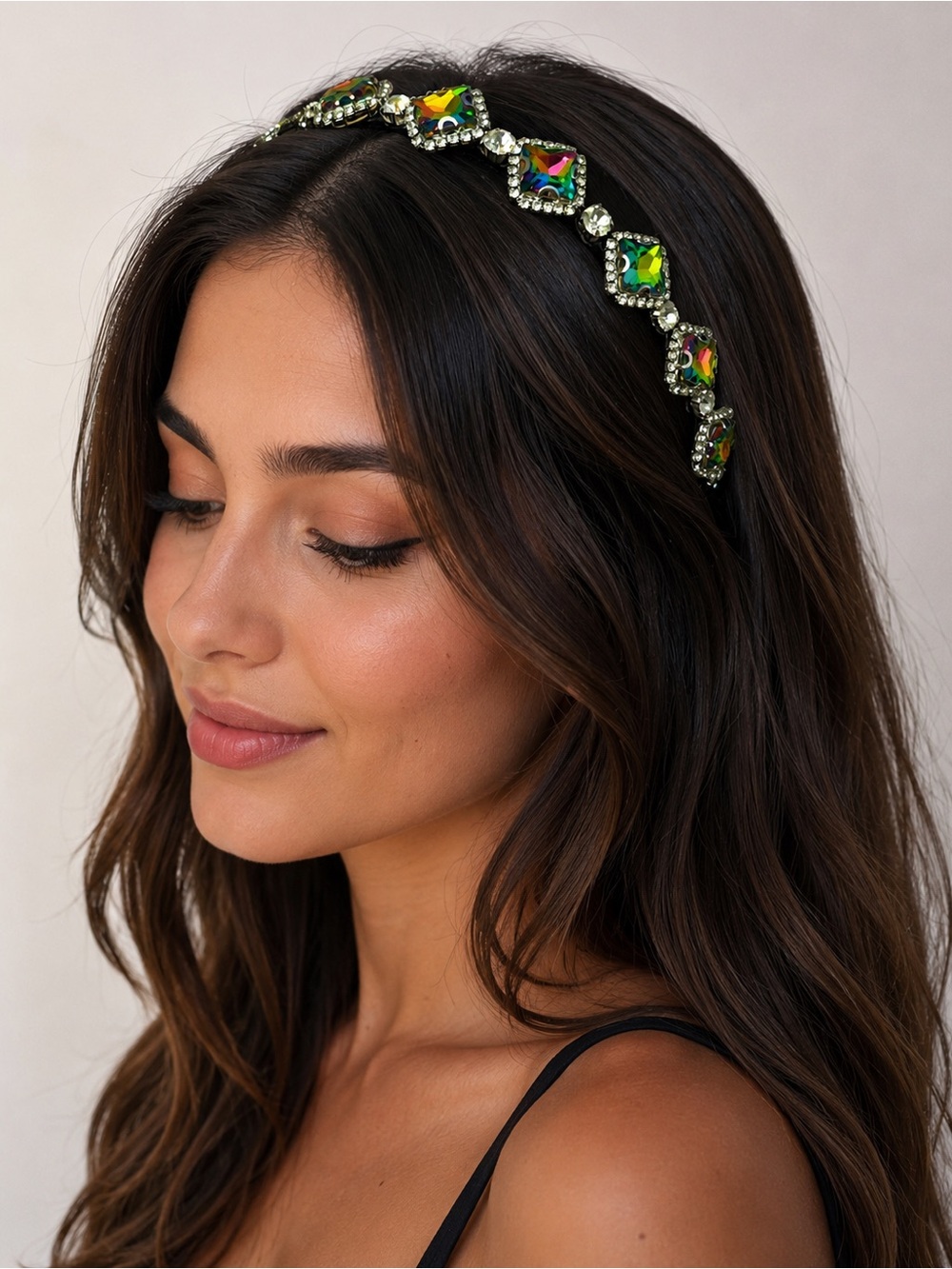 Crystal-Embellished Green Iridescent Headband - Women Accessories